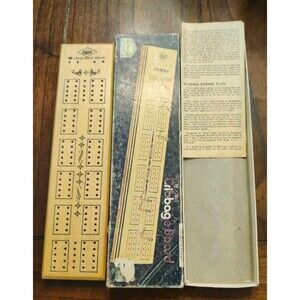 Vintage Milton Bradley Cribbage Board Game Instructions Box Pegs Wooden USA 1974